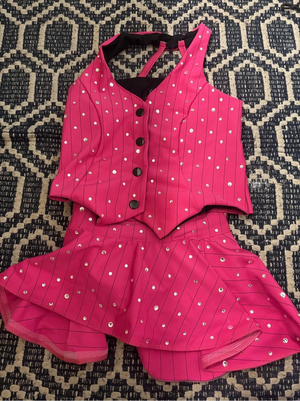 Hot Pink Studded Pinstripe Two-Piece Set